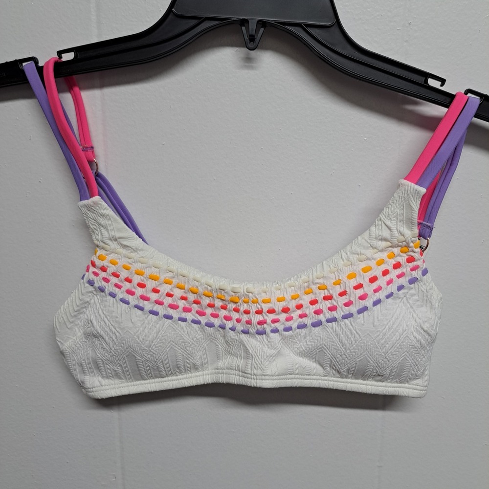 Hula Honey Swim Bralette Top White‎ S NWT Rainbow Straps Bikini - Picture 2 of 6